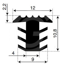 EPDM Gummi antirutschleiste | Breite 12 mm | Höhe 10.8 mm
